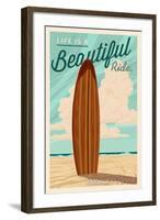 Carlsbad, California - Life is a Beautiful Ride Surfboard Letterpress-Lantern Press-Framed Art Print