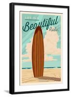 Carlsbad, California - Life is a Beautiful Ride Surfboard Letterpress-Lantern Press-Framed Art Print