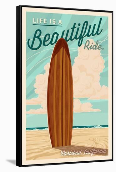 Carlsbad, California - Life is a Beautiful Ride Surfboard Letterpress-Lantern Press-Framed Stretched Canvas