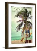 Carlsbad, California - Lifeguard Shack and Palm-Lantern Press-Framed Art Print