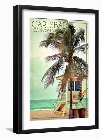 Carlsbad, California - Lifeguard Shack and Palm-Lantern Press-Framed Art Print