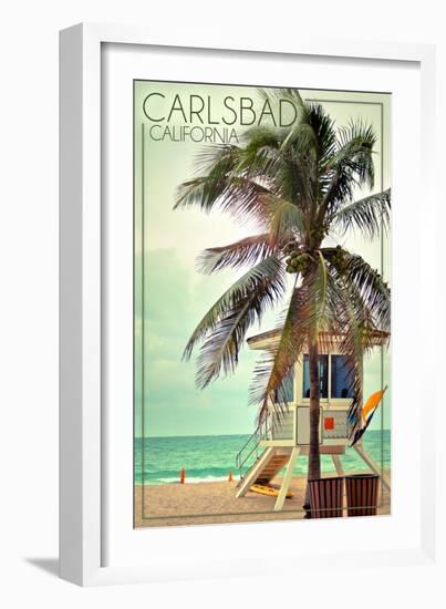 Carlsbad, California - Lifeguard Shack and Palm-Lantern Press-Framed Art Print