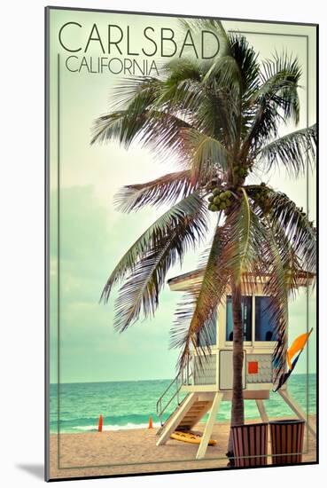 Carlsbad, California - Lifeguard Shack and Palm-Lantern Press-Mounted Art Print