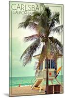 Carlsbad, California - Lifeguard Shack and Palm-Lantern Press-Mounted Art Print