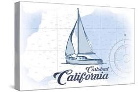 Carlsbad, California - Sailboat - Blue - Coastal Icon-Lantern Press-Stretched Canvas