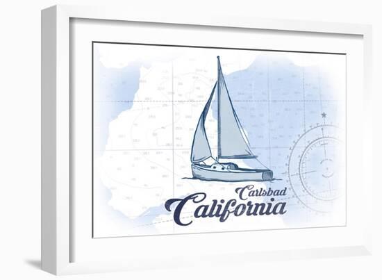 Carlsbad, California - Sailboat - Blue - Coastal Icon-Lantern Press-Framed Art Print