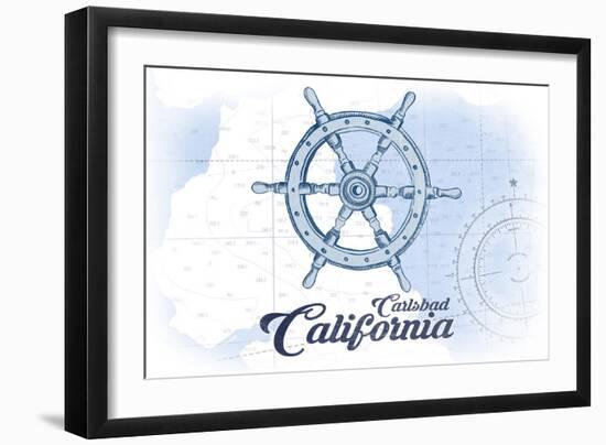 Carlsbad, California - Ship Wheel - Blue - Coastal Icon-Lantern Press-Framed Art Print