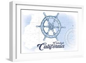 Carlsbad, California - Ship Wheel - Blue - Coastal Icon-Lantern Press-Framed Art Print