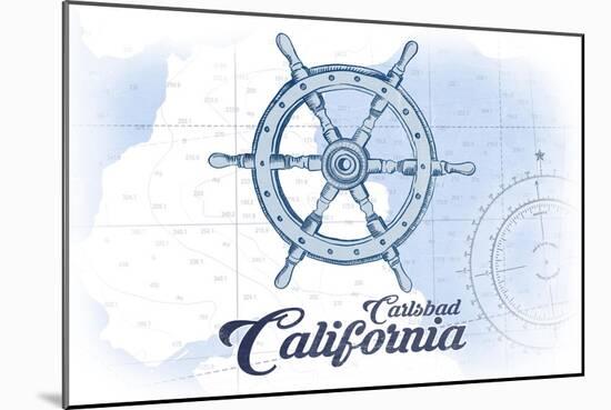 Carlsbad, California - Ship Wheel - Blue - Coastal Icon-Lantern Press-Mounted Art Print