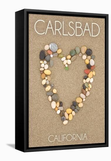 Carlsbad, California - Stone Heart on Sand-Lantern Press-Framed Stretched Canvas