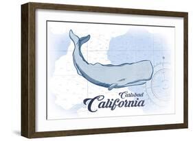 Carlsbad, California - Whale - Blue - Coastal Icon-Lantern Press-Framed Art Print