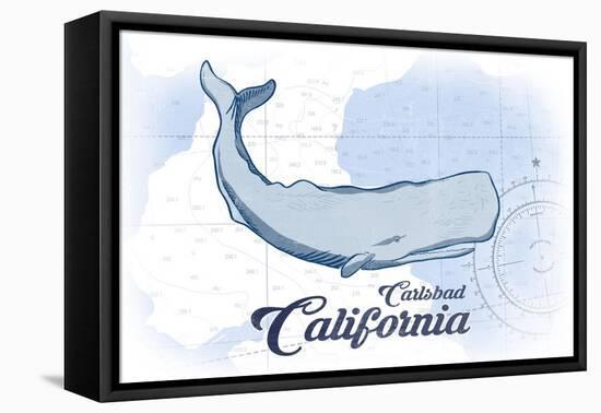 Carlsbad, California - Whale - Blue - Coastal Icon-Lantern Press-Framed Stretched Canvas