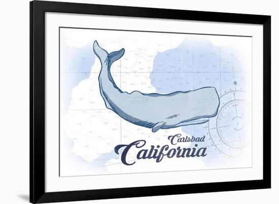 Carlsbad, California - Whale - Blue - Coastal Icon-Lantern Press-Framed Premium Giclee Print