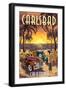 Carlsbad, California - Woodies on the Beach-Lantern Press-Framed Art Print