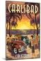 Carlsbad, California - Woodies on the Beach-Lantern Press-Mounted Art Print