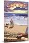 Carmel Beach, California - Sunset Beach Scene-Lantern Press-Mounted Art Print