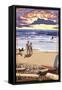 Carmel Beach, California - Sunset Beach Scene-Lantern Press-Framed Stretched Canvas