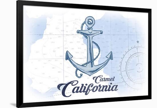 Carmel, California - Anchor - Blue - Coastal Icon-Lantern Press-Framed Art Print