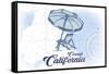 Carmel, California - Beach Chair and Umbrella - Blue - Coastal Icon-Lantern Press-Framed Stretched Canvas