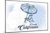 Carmel, California - Beach Chair and Umbrella - Blue - Coastal Icon-Lantern Press-Mounted Art Print