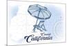 Carmel, California - Beach Chair and Umbrella - Blue - Coastal Icon-Lantern Press-Mounted Premium Giclee Print