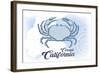 Carmel, California - Crab - Blue - Coastal Icon-Lantern Press-Framed Art Print