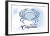 Carmel, California - Crab - Blue - Coastal Icon-Lantern Press-Framed Art Print