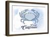 Carmel, California - Crab - Blue - Coastal Icon-Lantern Press-Framed Art Print