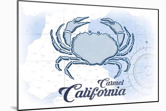 Carmel, California - Crab - Blue - Coastal Icon-Lantern Press-Mounted Art Print