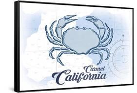 Carmel, California - Crab - Blue - Coastal Icon-Lantern Press-Framed Stretched Canvas