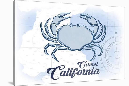 Carmel, California - Crab - Blue - Coastal Icon-Lantern Press-Stretched Canvas