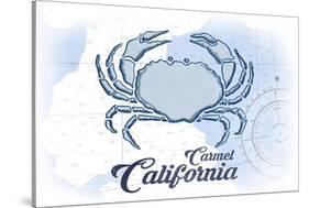 Carmel, California - Crab - Blue - Coastal Icon-Lantern Press-Stretched Canvas