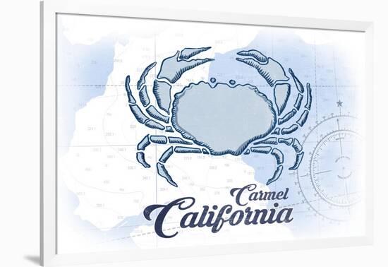 Carmel, California - Crab - Blue - Coastal Icon-Lantern Press-Framed Art Print