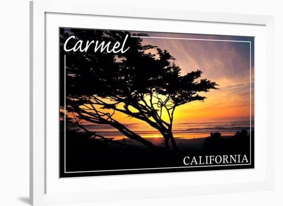 Carmel, California - Cypress Tree Silhouette --Lantern Press-Framed Premium Giclee Print