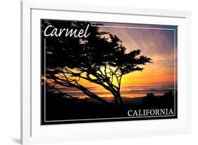 Carmel, California - Cypress Tree Silhouette --Lantern Press-Framed Premium Giclee Print