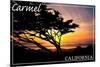 Carmel, California - Cypress Tree Silhouette --Lantern Press-Mounted Premium Giclee Print