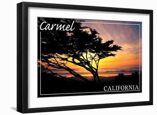 Carmel, California - Cypress Tree Silhouette --Lantern Press-Framed Art Print