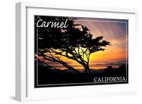 Carmel, California - Cypress Tree Silhouette --Lantern Press-Framed Art Print