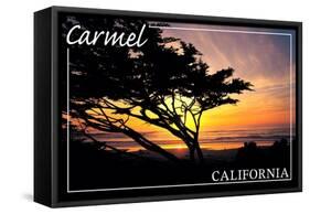 Carmel, California - Cypress Tree Silhouette --Lantern Press-Framed Stretched Canvas