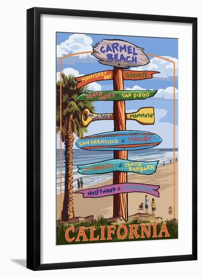 Carmel, California - Destination Signpost-Lantern Press-Framed Art Print