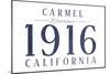 Carmel, California - Established Date (Blue)-Lantern Press-Mounted Art Print