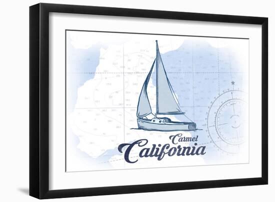 Carmel, California - Sailboat - Blue - Coastal Icon-Lantern Press-Framed Art Print