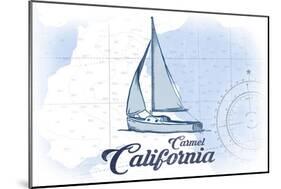 Carmel, California - Sailboat - Blue - Coastal Icon-Lantern Press-Mounted Art Print