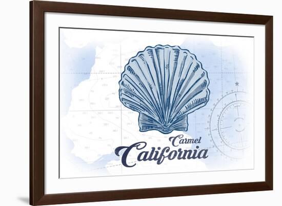 Carmel, California - Scallop Shell - Blue - Coastal Icon-Lantern Press-Framed Art Print