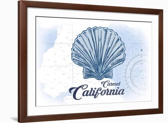 Carmel, California - Scallop Shell - Blue - Coastal Icon-Lantern Press-Framed Art Print