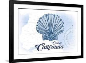 Carmel, California - Scallop Shell - Blue - Coastal Icon-Lantern Press-Framed Art Print