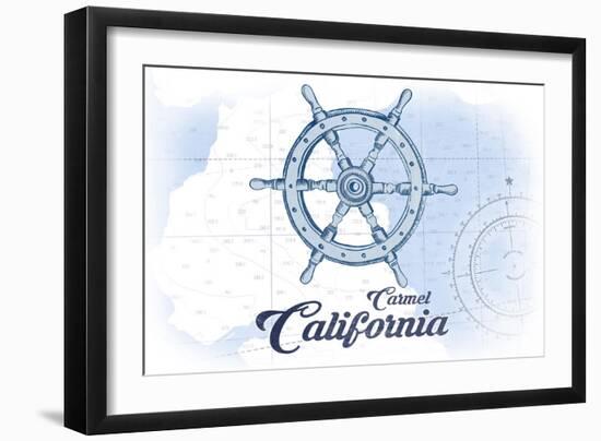 Carmel, California - Ship Wheel - Blue - Coastal Icon-Lantern Press-Framed Art Print