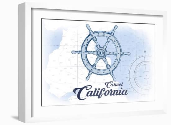 Carmel, California - Ship Wheel - Blue - Coastal Icon-Lantern Press-Framed Art Print
