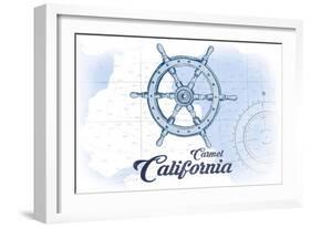 Carmel, California - Ship Wheel - Blue - Coastal Icon-Lantern Press-Framed Art Print