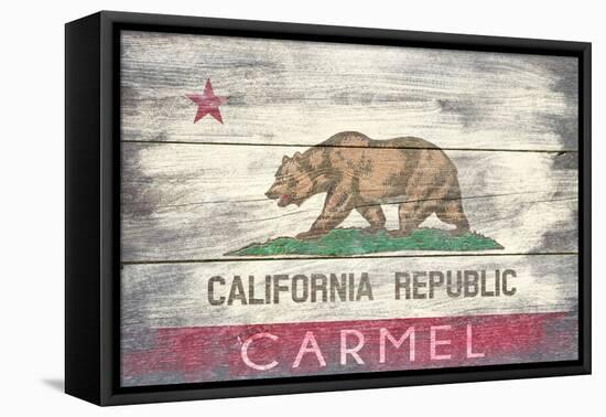 Carmel, California - State Flag - Barnwood Painting-Lantern Press-Framed Stretched Canvas